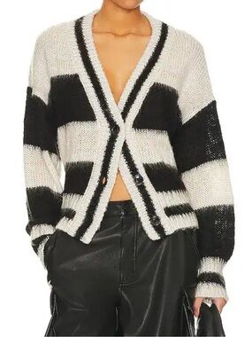 Steve Madden Becca Black & Cream Striped Cardigan
